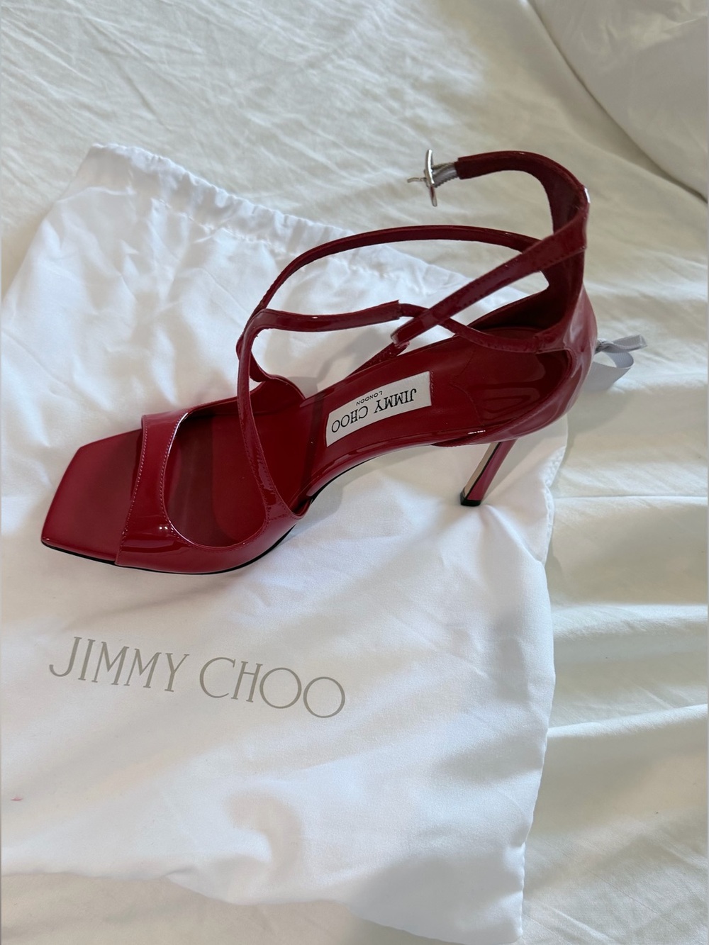 Jimmy Choo Red Patent Leather Strappy Stiletto Sandals new in box - Picture 3 of 5